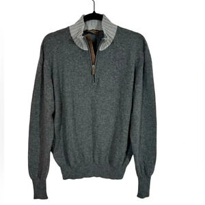 Doriani 100% Cashmere Half Zip Sweater Suede Trim Made in Italy Sz:50/Medium